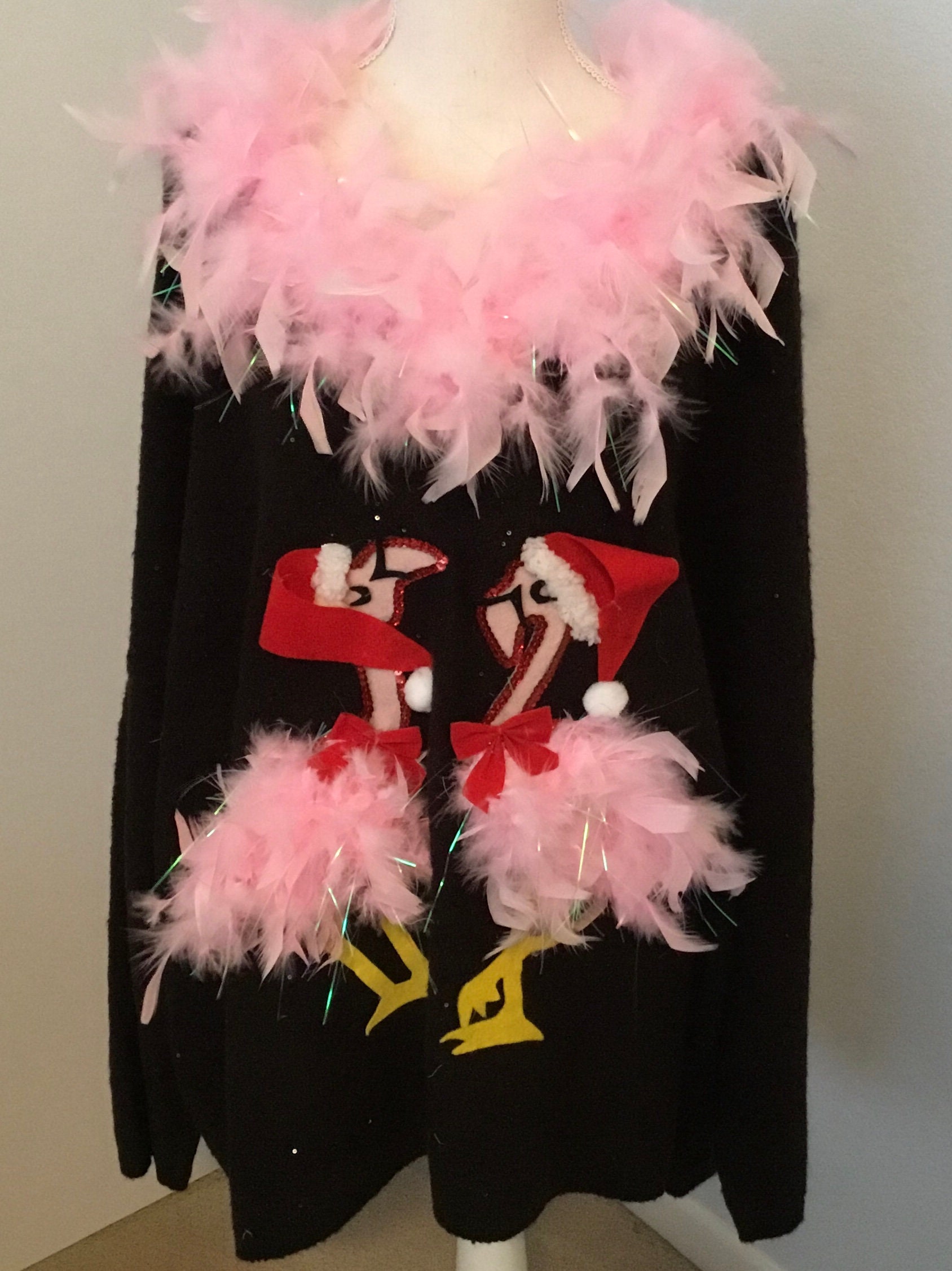 UGLY CHRISTMAS Sweater Bright & Sparkly Flamingo Lights Up | Etsy