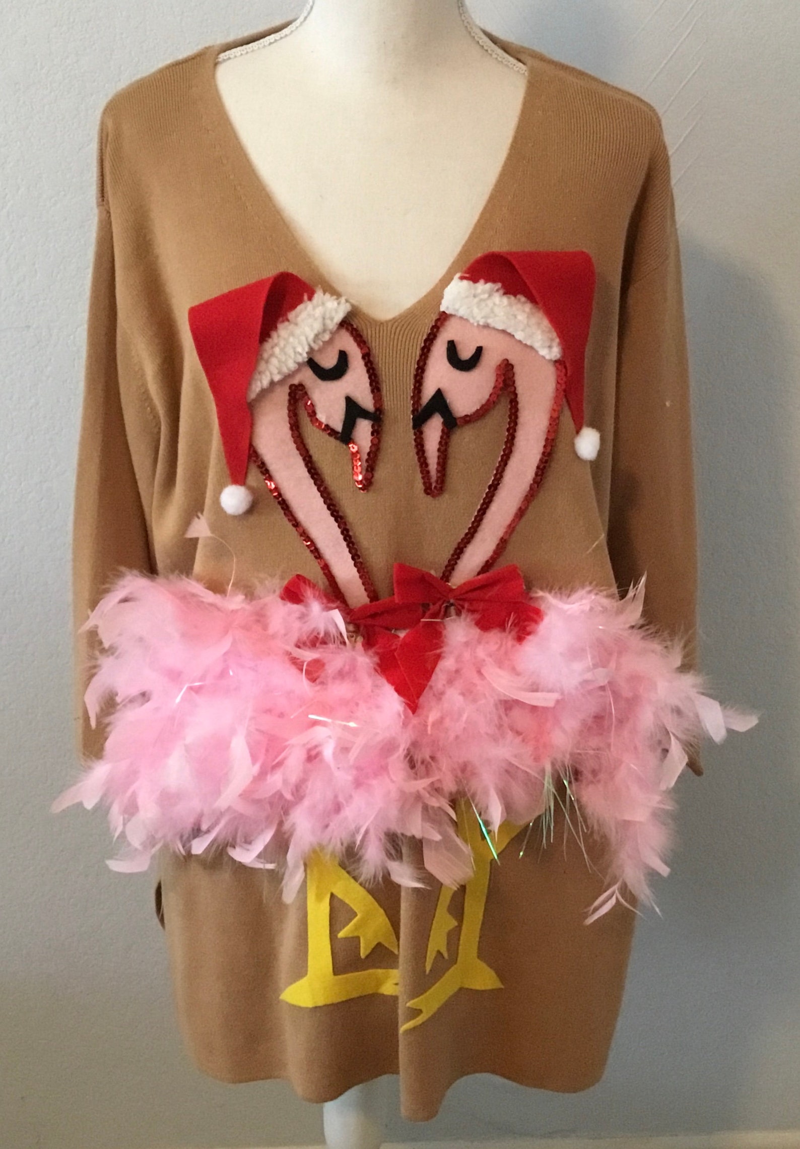 UGLY CHRISTMAS Sweater Bright & Sparkly Flamingo Lights Up | Etsy