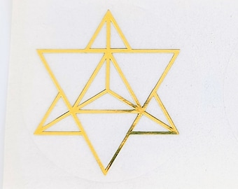 NEW Merkaba transparent bright gold adhesive labels sacred geometry platonic solids magic esoteric sticker