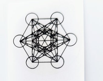 NEW Metatron's Cube transparent black relief adhesive labels sacred geometry platonic solids magic esoteric sticker