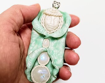 Star Seed Cosmic Brother Alien Moon Stone Handcrafted Clay Gemstone Amulet Necklace