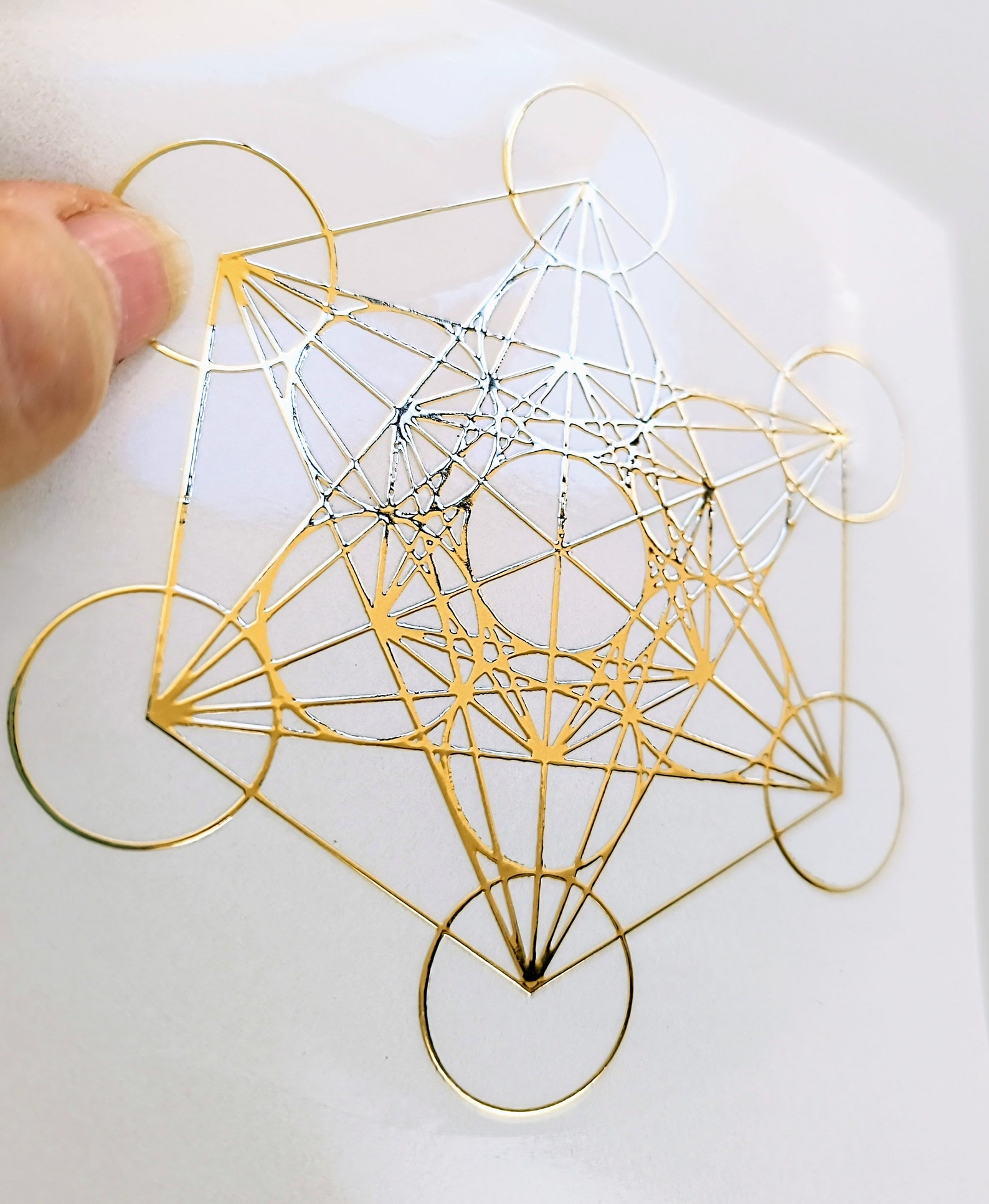 NEW BIG Metatron's Cube Transparent Gold Relief Adhesive Labels Sacred ...