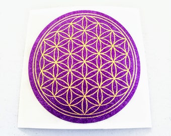 Flower of life violet gold adhesive labels sacred geometry magic esoteric purple sticker