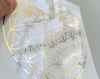 NEW BIG Flower of life transparent gold adhesive labels sacred geometry magic esoteric sticker