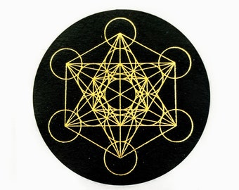 Metatron's Cube black tintoretto gold adhesive labels sacred geometry platonic solids magic esoteric sticker