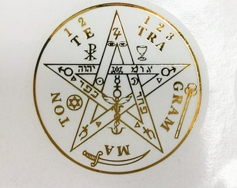 NEW Tetragrammaton model 1 bright gold labels magic esoteric protection transparent stickers