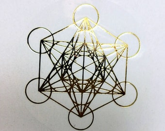 NEW Metatron's Cube transparent bright gold adhesive labels sacred geometry platonic solids magic esoteric sticker