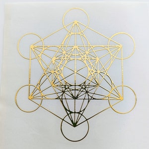 NUOVO GRANDE adesivo trasparente in rilievo dorato del cubo di Metatron etichette adesive geometria sacra solidi platonici magia esoterica adesivo