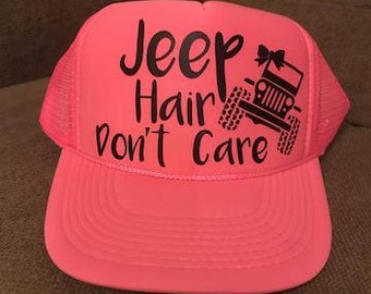 Hot Pink "Jeep Hair Don't Care" Trucker Hat