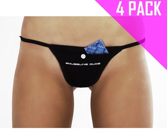 Black Smuggling Duds Female Stash Pocket Thong - 4 Pack