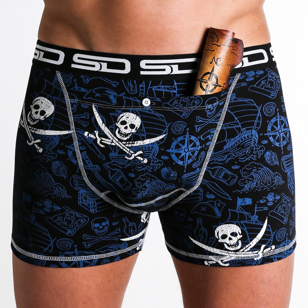 Boxer Briefs Men's Underwear, Pirate Treasure Map Trunks for Men