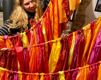 Handmade 5m Raggle Taggle bunting  warm hues, rainbow, festival mix or under the sea -  festive parties weddings