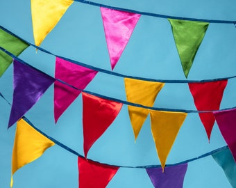 Handmade Triangular Satin Bunting 10m festival, wedding, garden party decor flags