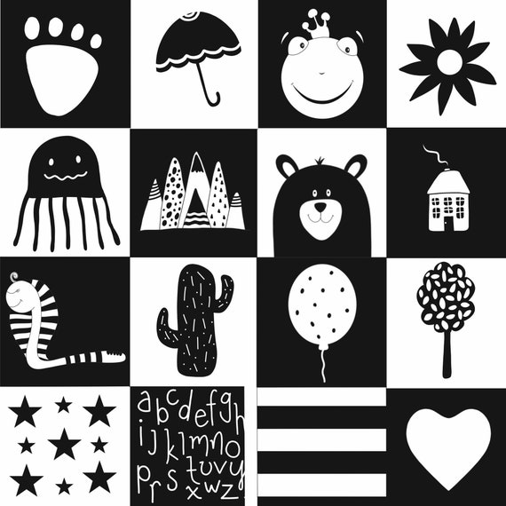 Lot de 120 cartes bébé à contraste élevé Cartes sensorielles noires et  blanches Montessori imprimables pour la stimulation infantile  TÉLÉCHARGEMENT NUMÉRIQUE -  France