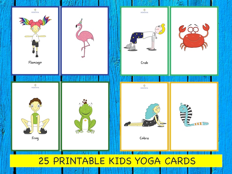 printable kids yoga cards 25 poses digital download etsy