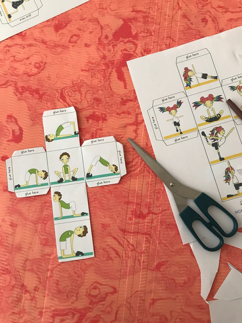 kids yoga dice printable digital product a4 sized pdf 4 etsy