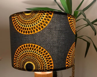 Fancy Nancy SUNBEAT Lampshade in Yellow & Blue Afrika Ankara Fabric, African Print Vintage/Retro/Boho/Afro Style, Vibrant Drum Light Shade