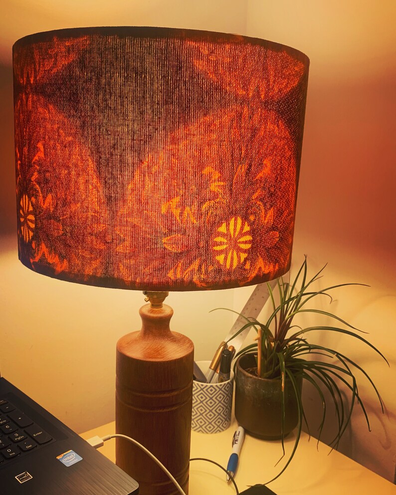 Retro red lampshade / retro orange lampshade in retro 70s style lampshade, perfect for retro table lamps or retro ceiling lamps, boho interiors, hippie 70s style decor, funky quirky lampshade, unique design for a cool lampshade and vintage home decor
