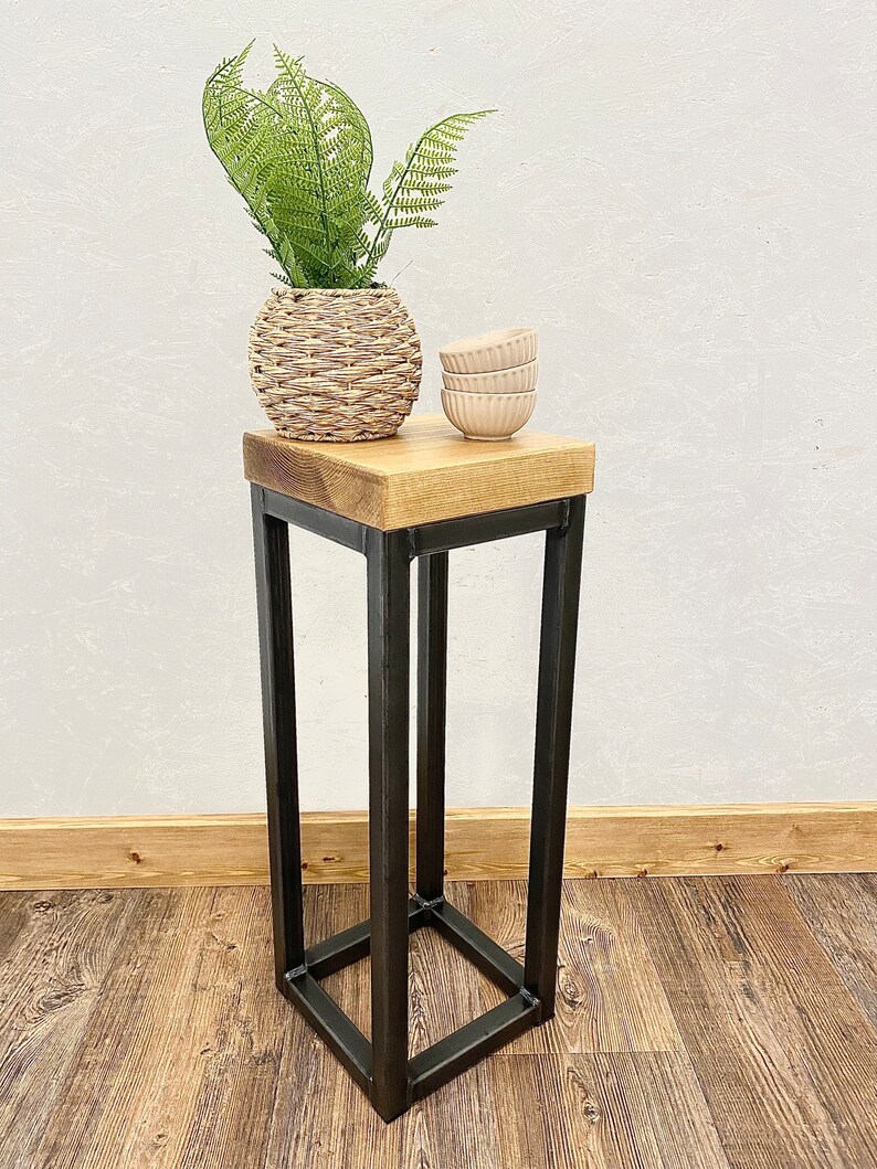 Handcrafted slim plant stand with lacquered steel frame