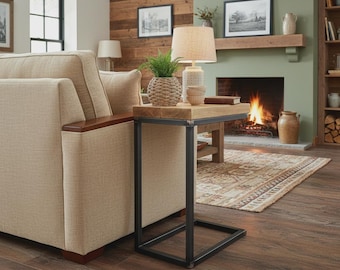C Shaped Side Table – Industrial Metal Sofa Table | Custom Sizes