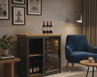 Industrial Sideboard with Wine Cooler Fridge