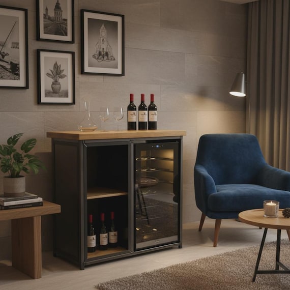Industrial Sideboard with Wine Cooler Fridge