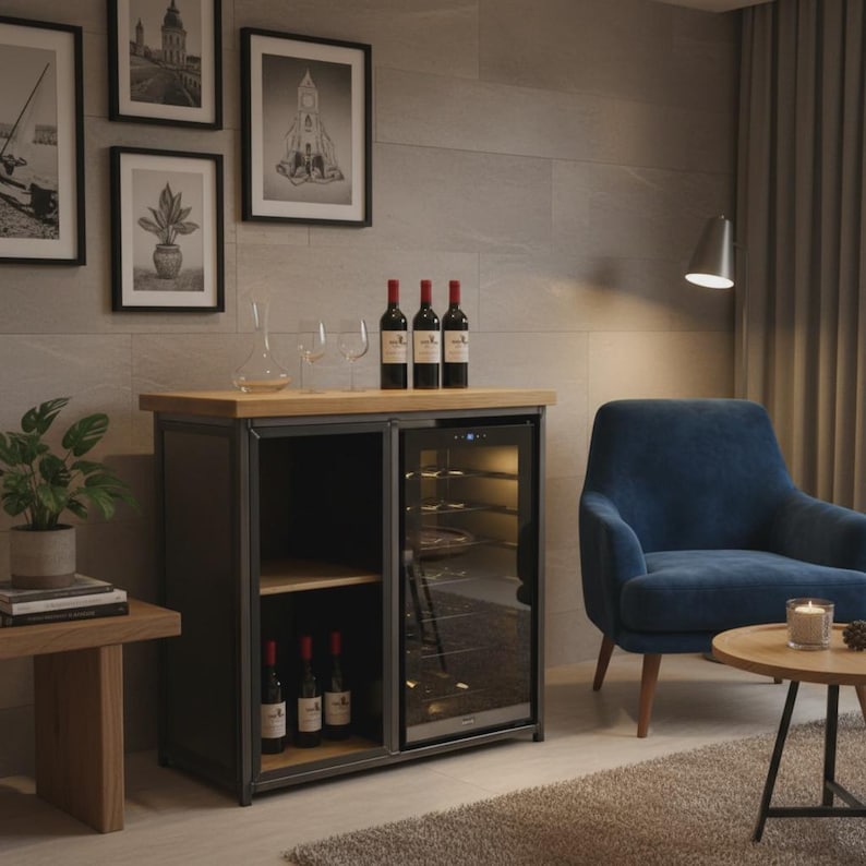 Industrial Sideboard with Wine Cooler Fridge