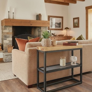 Industrial Sofa Side Table with Mesh Shelf