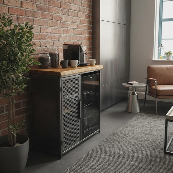 Industrial Style Sideboard with Beer Cooler Fridge - Drinks Cabinet