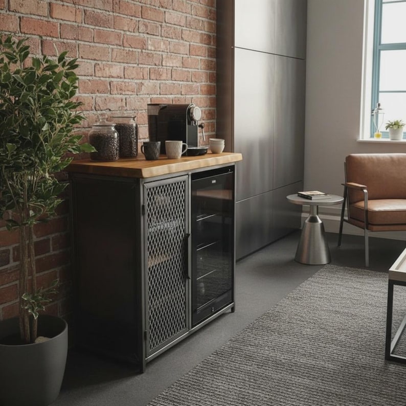 Industrial Style Sideboard with Beer Cooler Fridge - Drinks Cabinet