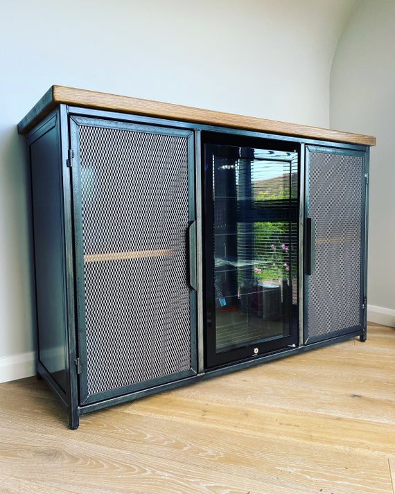 Industrial Sideboard With Beer Wine Fridge Home Bar Drinks Cabinet