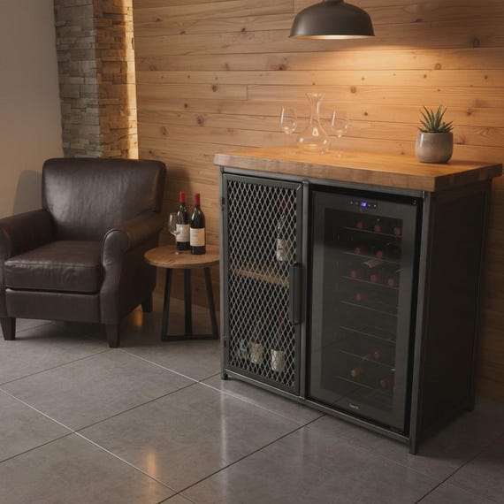 Industrial Style Sideboard with Wine Cooler Fridge