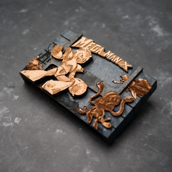 Wooden Megaman X SNES Cartridge with option for a raspberry pi