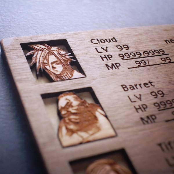 Custom Wooden Final Fantasy 7 menu screen with characters you can pick