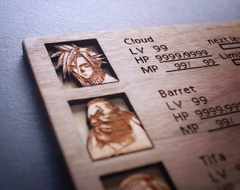 Custom Wooden Final Fantasy 7 menu screen with characters you can pick