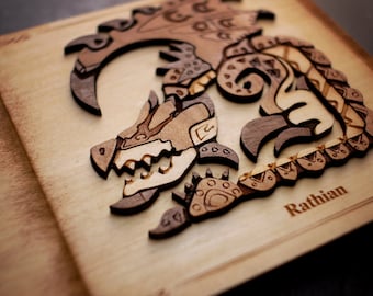Wooden Monster Hunter Rathalos and Rathian print