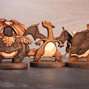 Pokémon de démarrage en bois 3D : Charizard, Blastoise et Venusaur
