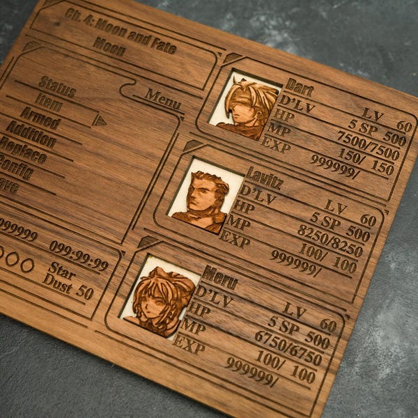 Custom Wooden Legend of Dragoon menu screen with characters you can pick