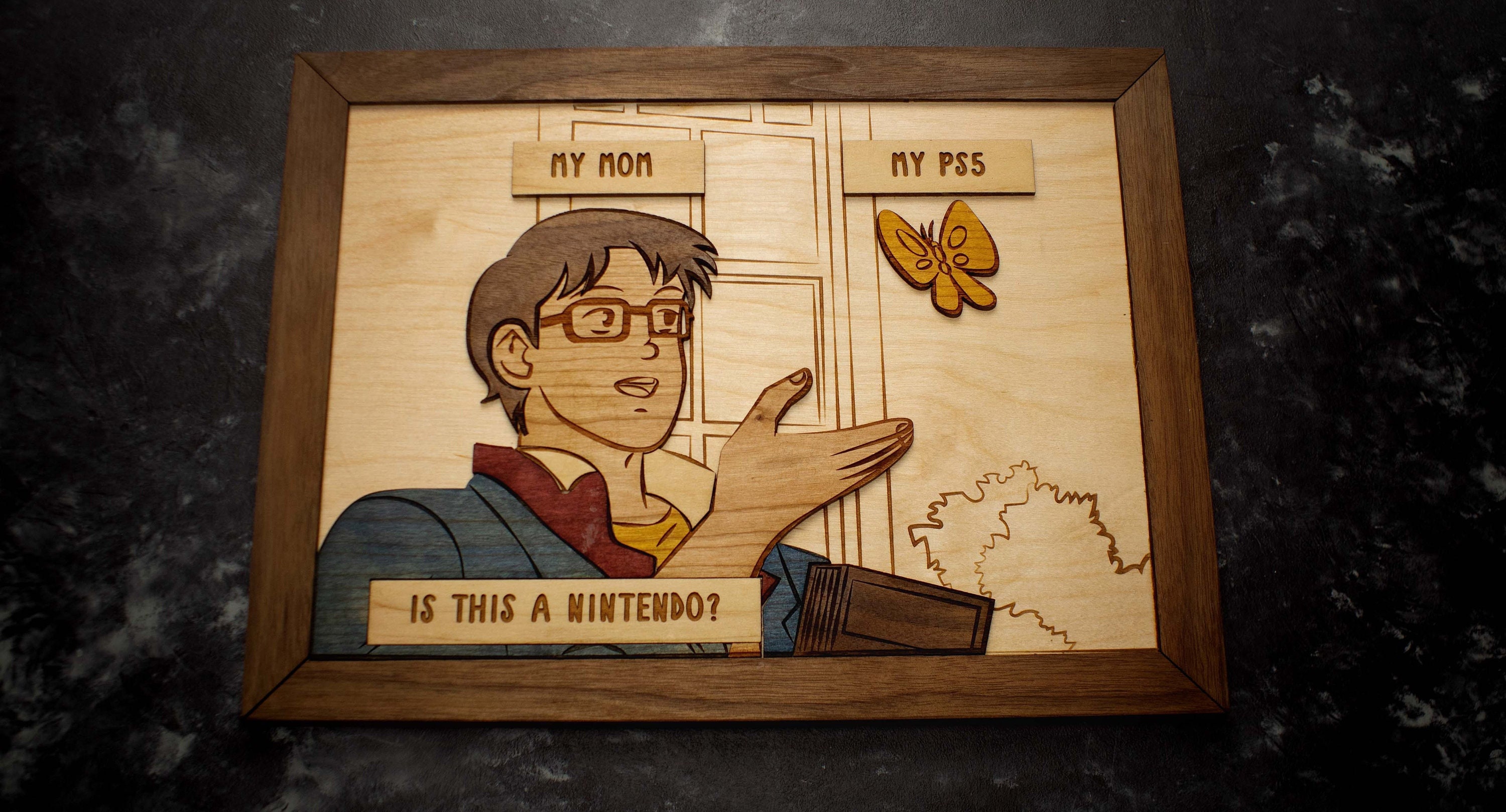 Wooden Anime Butterfly Meme With Your Own Text Etsy