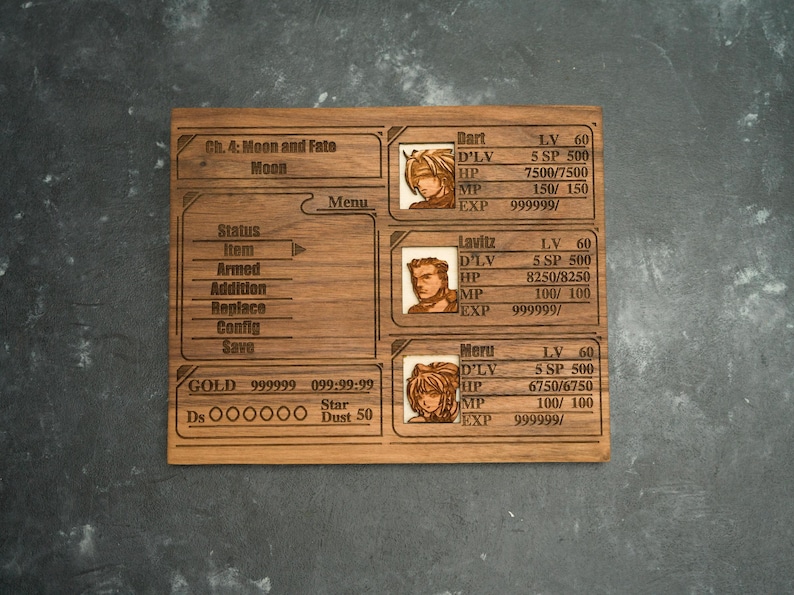 Custom Wooden Legend of Dragoon menu screen with characters you can pick image 5