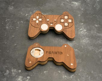 Wooden PS2 Bottle opener with magnets