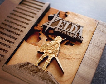 Wooden Zelda Breath of the Wild Nintendo Cartridge with stand