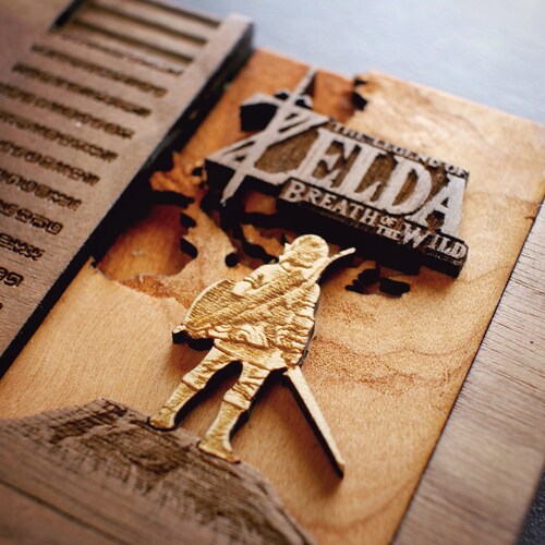 Wooden Zelda Breath of the Wild Nintendo Cartridge with stand