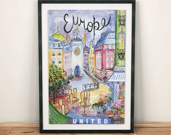 Europa del paesaggio francese Dainty colorato viaggio Vintage Art Poster