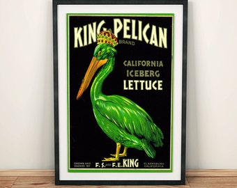King Pelican California Iceberg Lettuce Vintage Food Poster