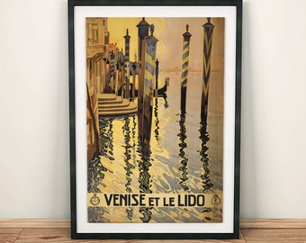 Venise et Le Lido Venezia, Italia Poster d'arte di viaggio vintage italiano