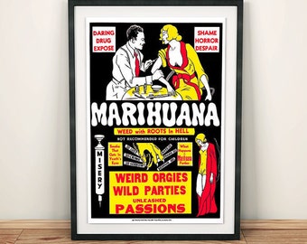 Marihuana (Marijuana) - Erbaccia con radici in Hell Vintage Anti-Pot Drug Poster