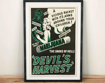 La verità sulla marijuana - Il fumo dell'inferno AKA il poster di erba anticamelle della droga vintage "Devil's Harvest"