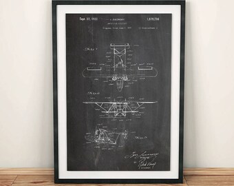 Sikorsky anfibio aeromobile aeroplano Watercraft brevetto Art Poster
