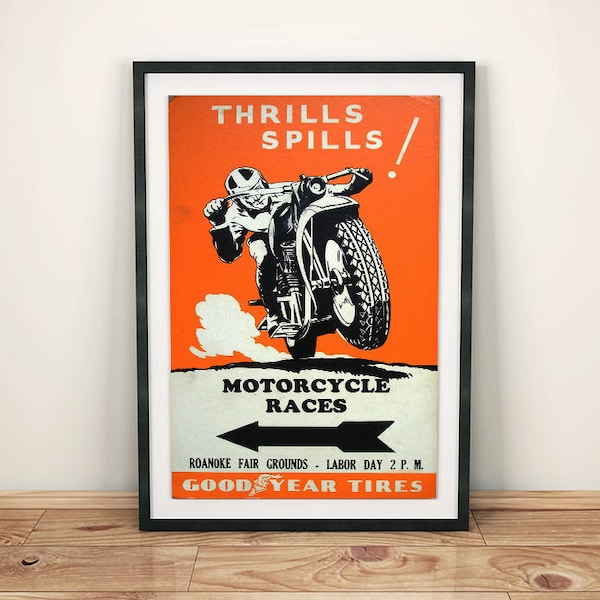 Motorcycle Races Goodyear Bike Tires Vintage Poster